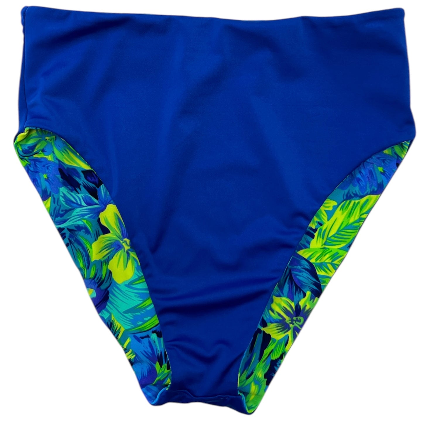 Calzón tiro alto high cut bikini tropical azul reversible azul rey