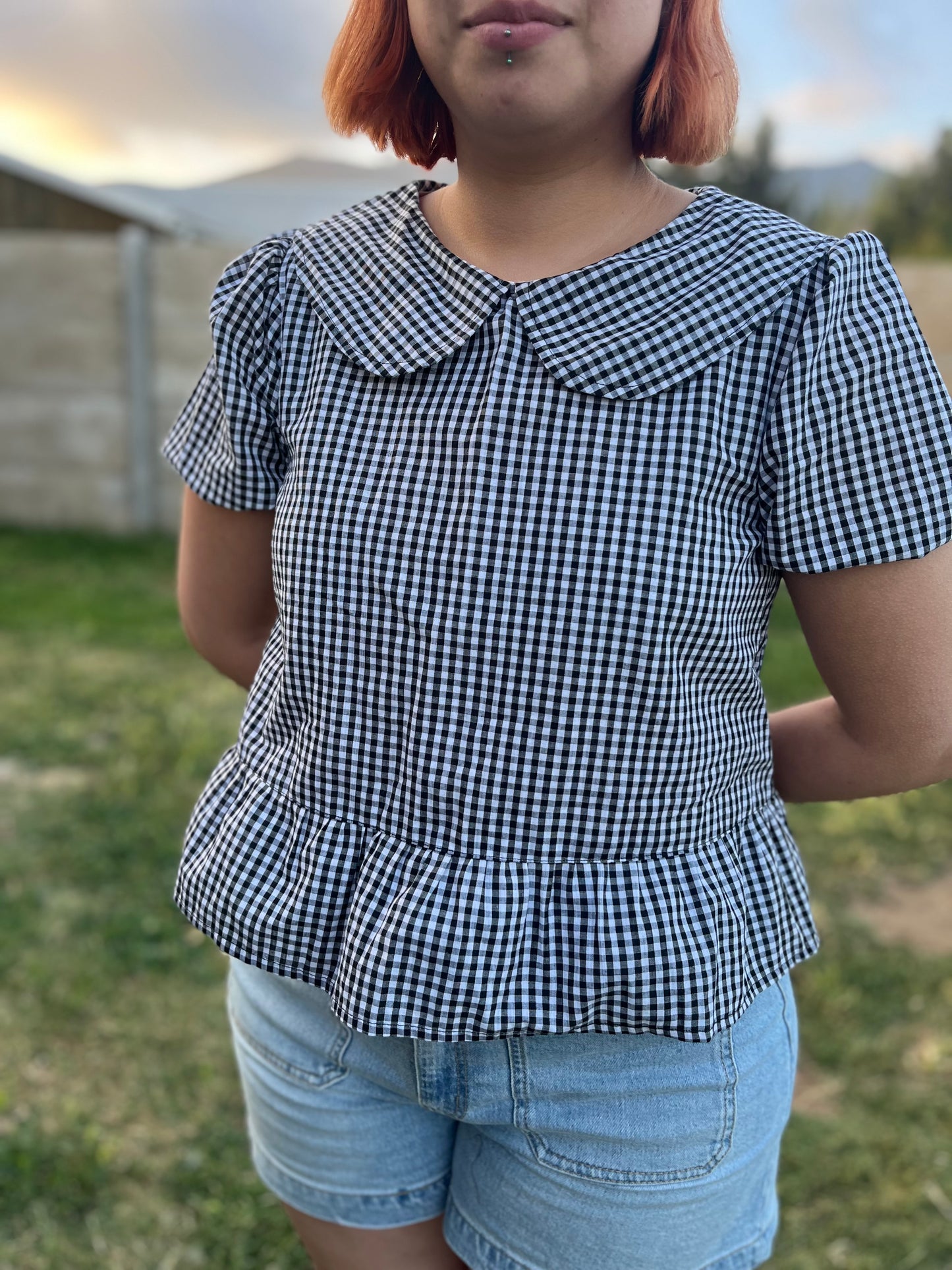 Blusa Nina manga corta Vichy negro