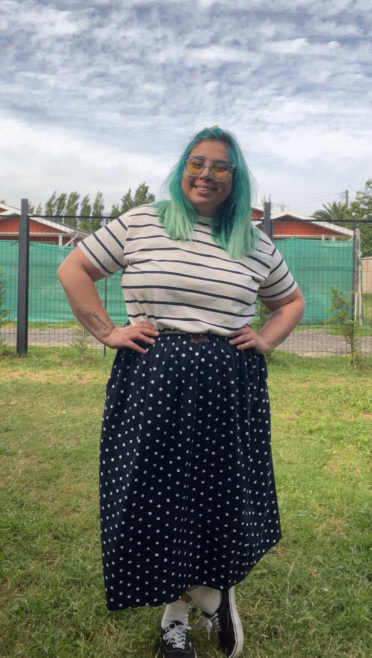 Falda Basic Midi lino azul marino lunares
