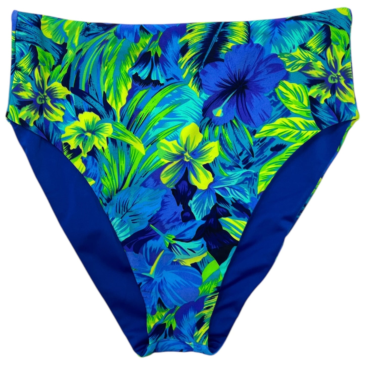 Calzón tiro alto high cut bikini tropical azul reversible azul rey