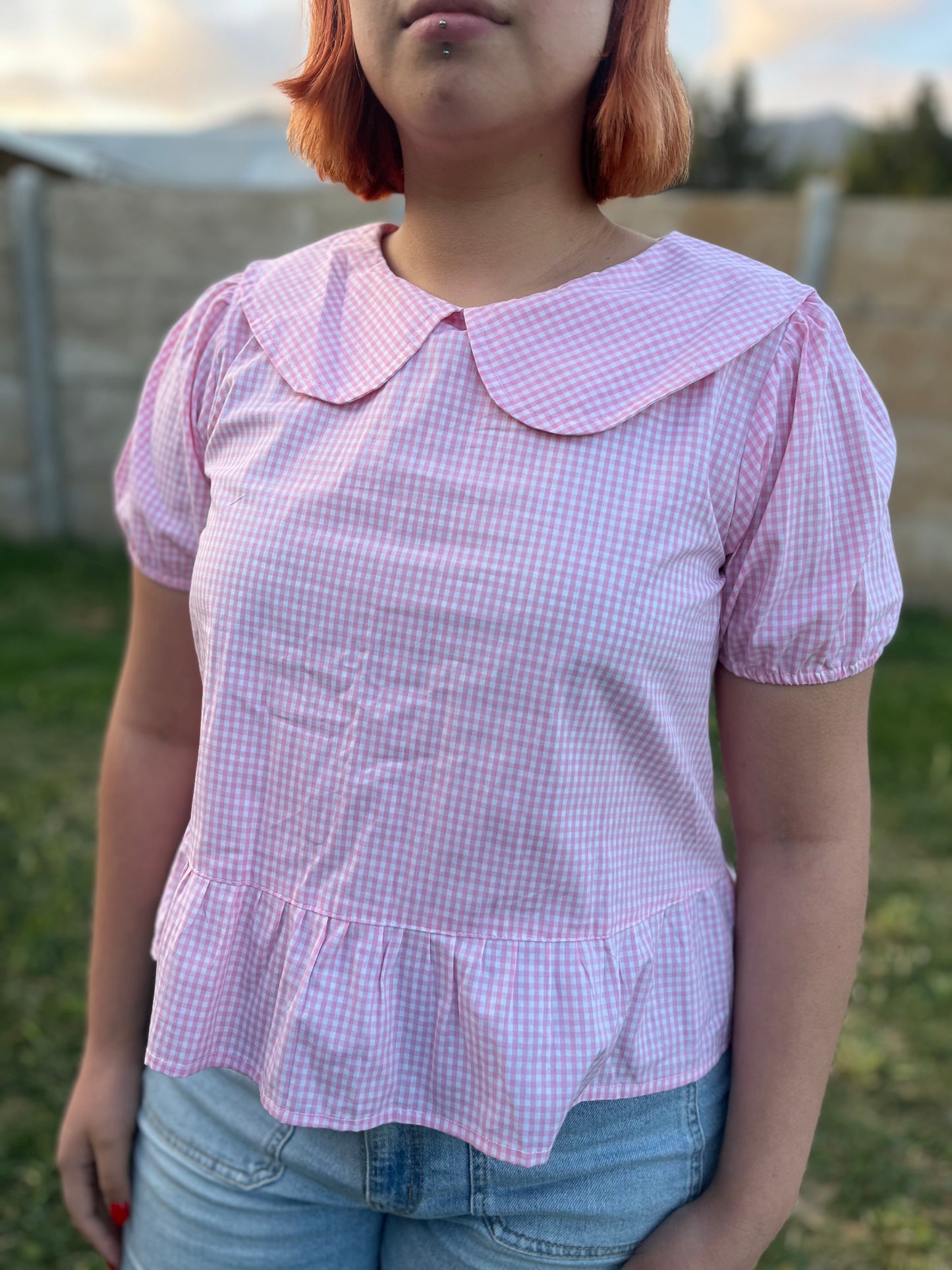 Blusa Nina manga corta Vichy rosado