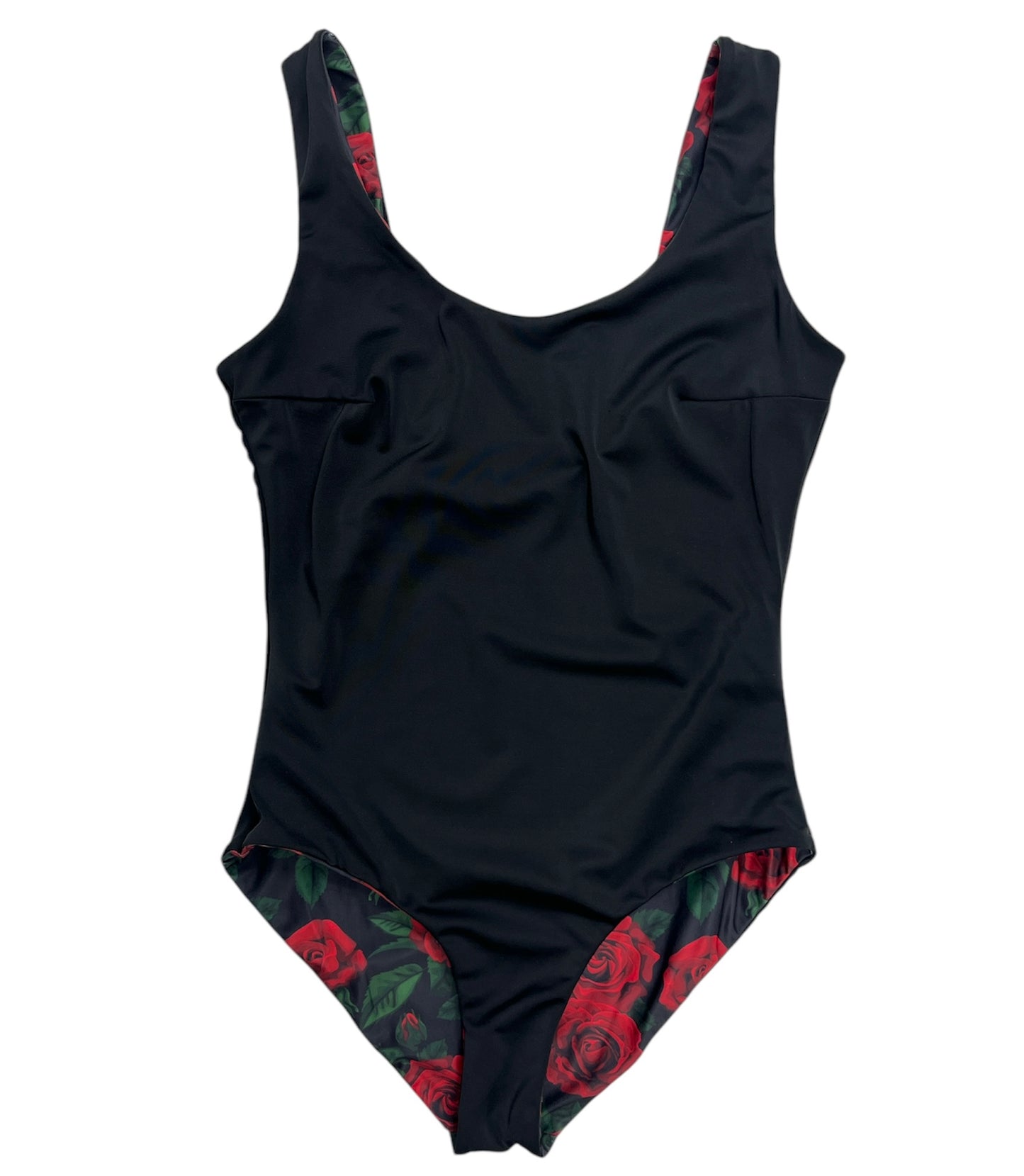 Bañador una pieza básico rosas reversible negro
