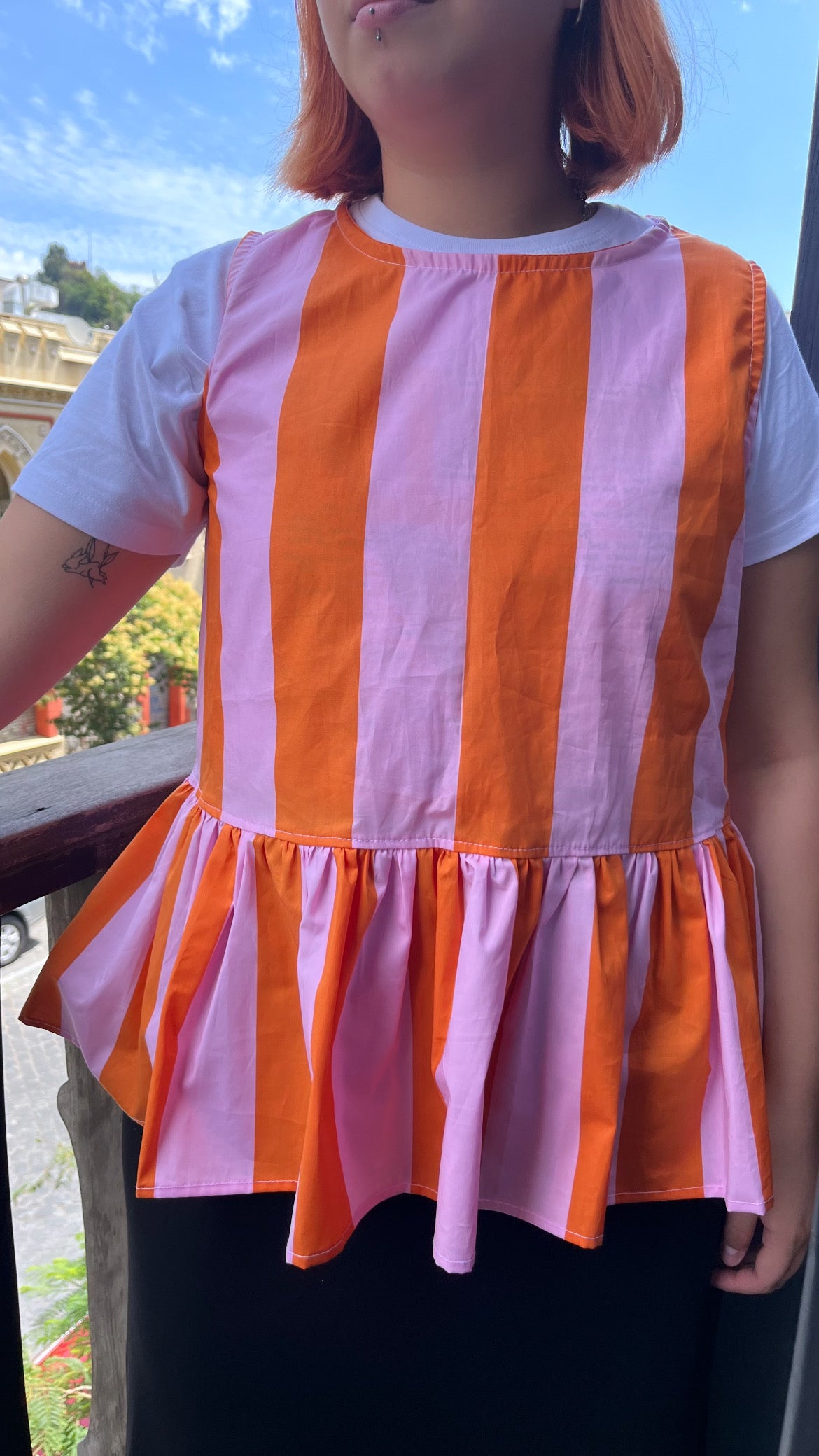 Blusa Milly líneas Naranjo/rosado