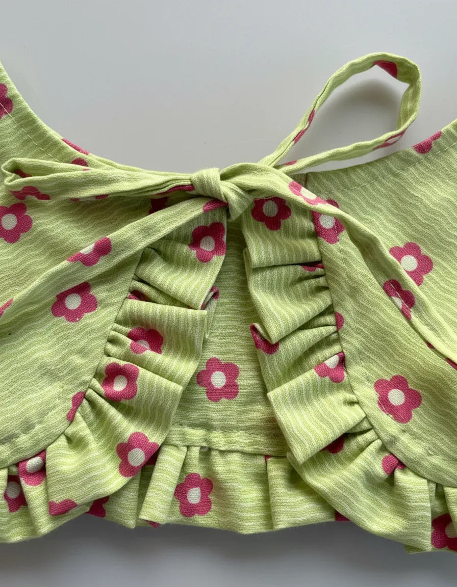 Cuellito desmontable adulto rayas verde y flores fucsia