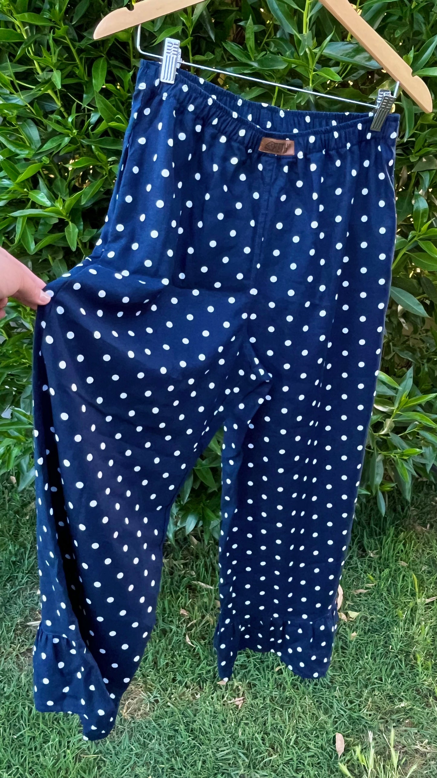 Culotte Lillie vuelito largo lino azul marino lunares