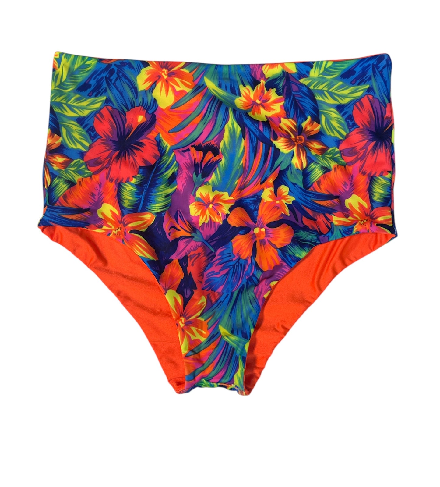 Calzón tiro alto regular bikini floral tropical fluor