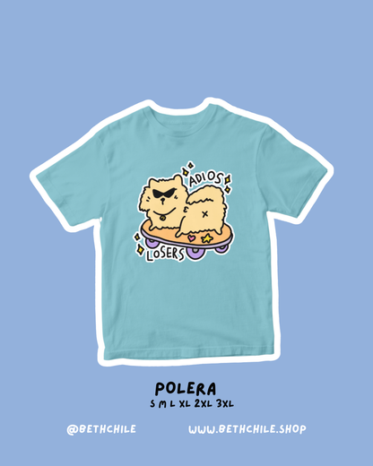 Adios losers 😜 perrito 🐕 polera celeste