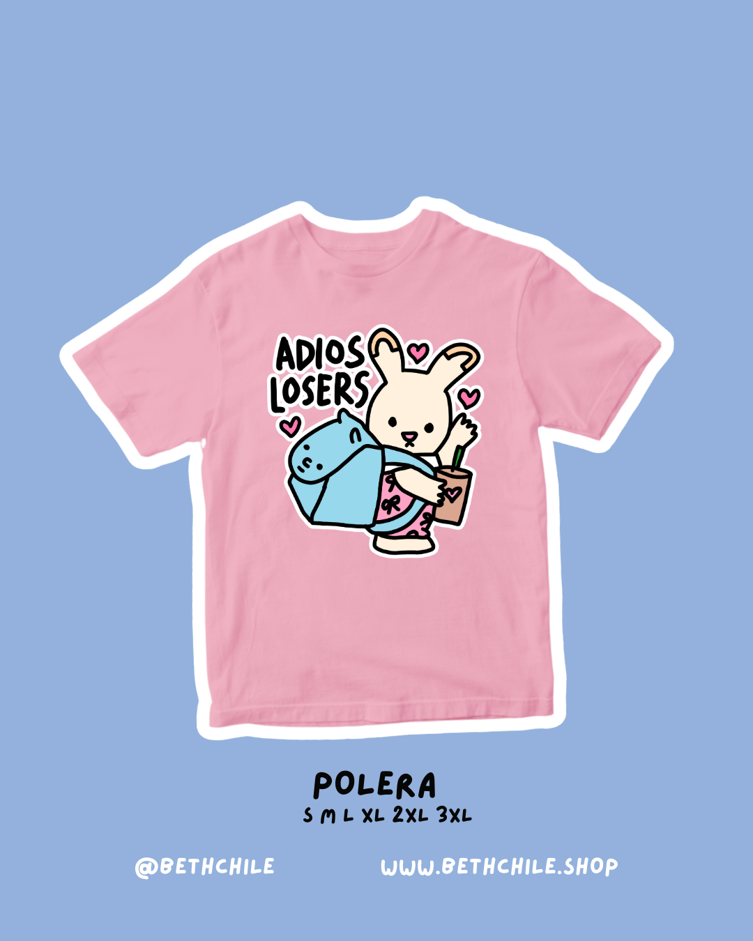 Adios losers 🐰conejo ternurín 🩵 polera rosa