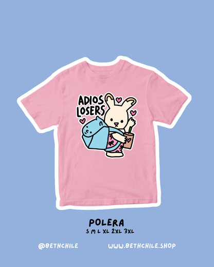 Adios losers 🐰conejo ternurín 🩵 polera rosa