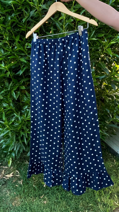 Culotte Lillie lino azul marino lunares