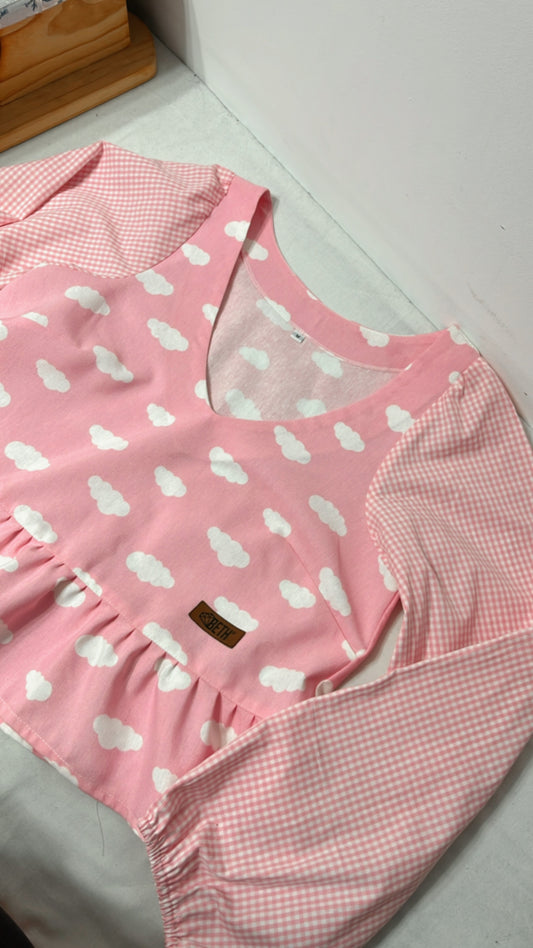 Blusa Luna nubes y vichy rosa