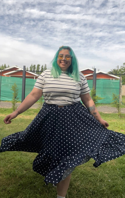 Falda Maya Midi lino azul marino lunares