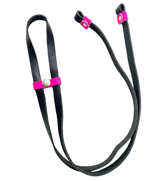 Strap de cuero para lentes negro con fucsia