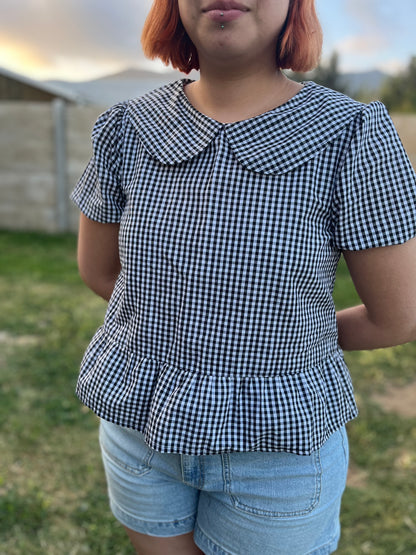 Blusa Nina manga corta Vichy negro