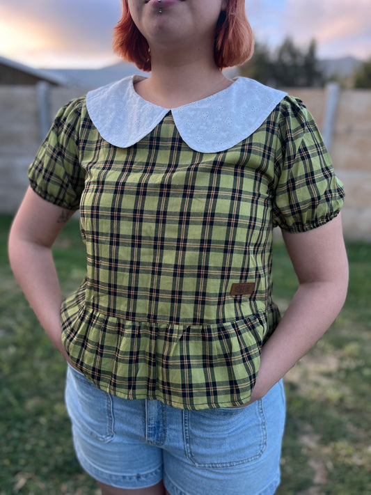 Blusa Nina manga corta tartán verde