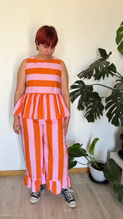 Blusa Milly líneas mix Naranjo y rosa