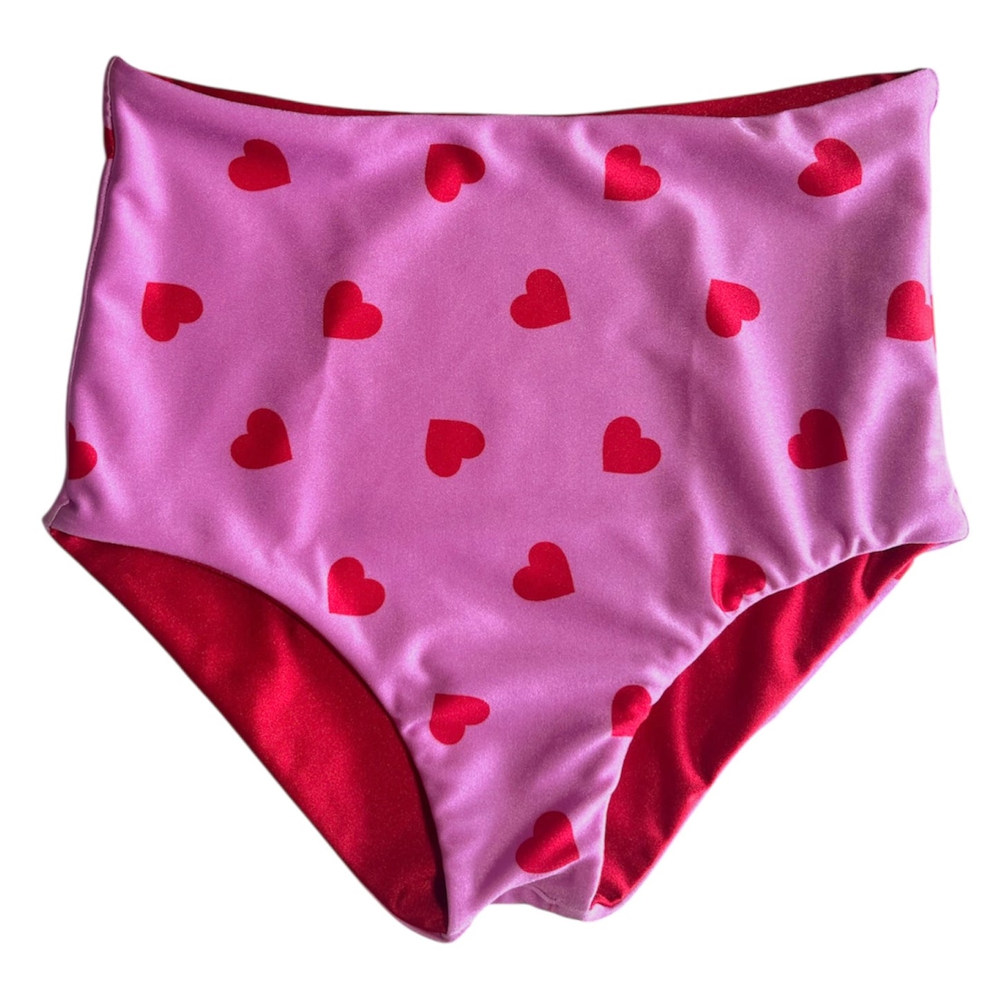 Calzón tiro alto regular bikini rosado corazones reversible rojo