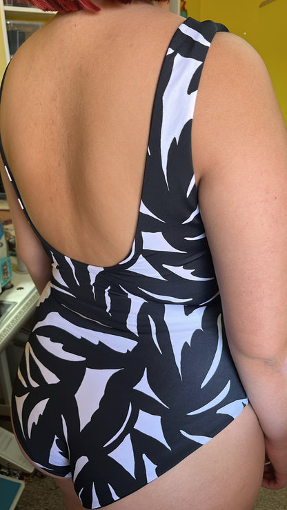 Bañador una pieza Francisca hojas negro reversible negro