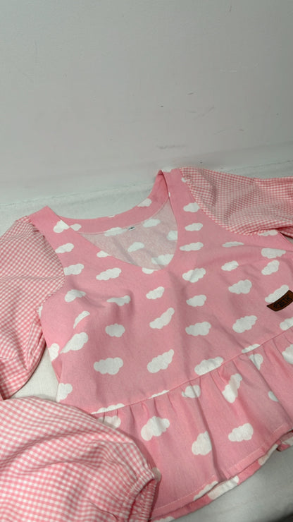 Blusa Luna nubes y vichy rosa