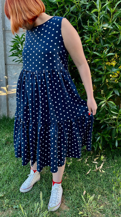 Vestido Marina azul marino lunares