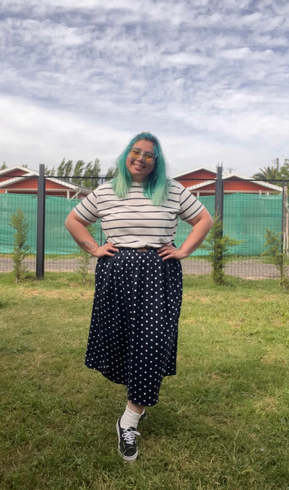 Falda Basic Midi lino azul marino lunares