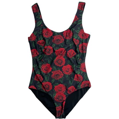Bañador una pieza básico rosas reversible negro