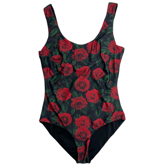 Bañador una pieza básico rosas reversible negro