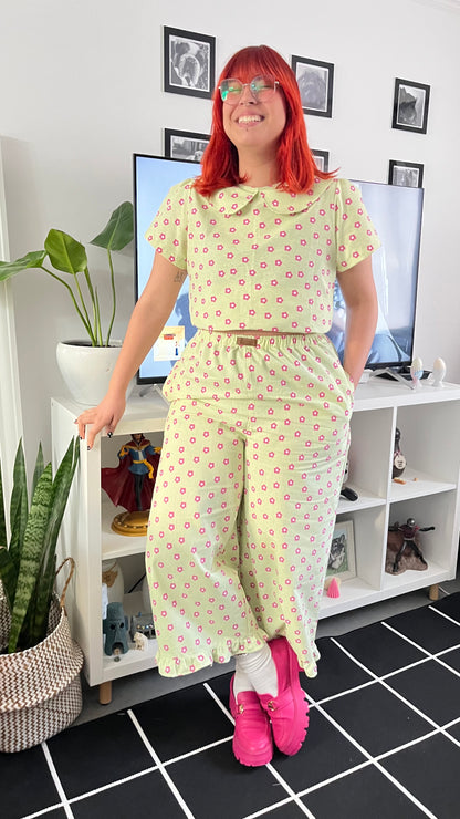 Culotte Lillie ondas verde flores fucsia