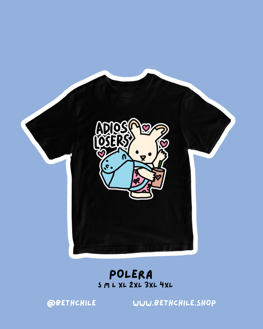 Adios losers 🐰conejo ternurín 🩵 polera negra