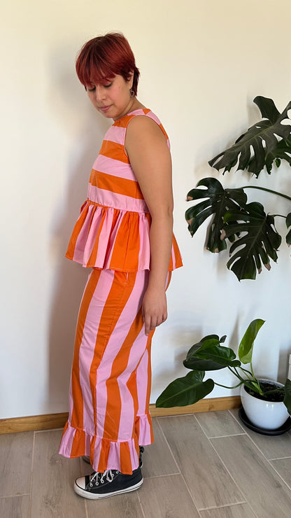 Culotte Lillie líneas naranja y rosa (vuelito largo)