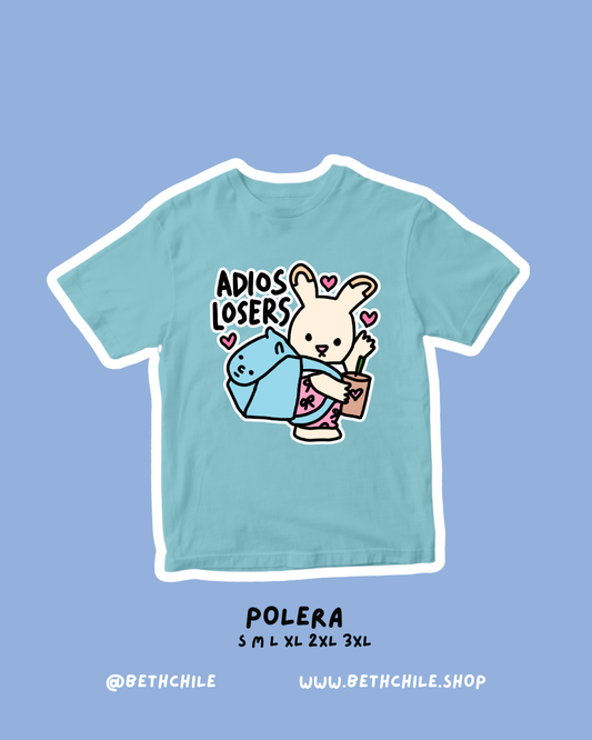 Adios losers 🐰conejo ternurín 🩵 polera celeste