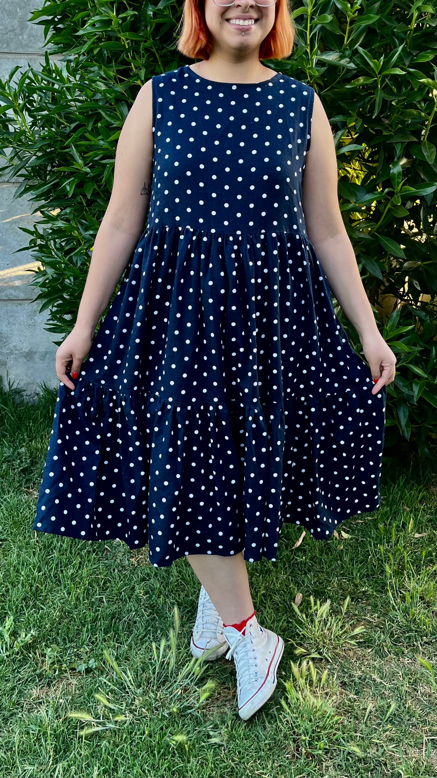 Vestido Marina azul marino lunares