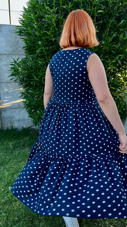 Vestido Marina azul marino lunares