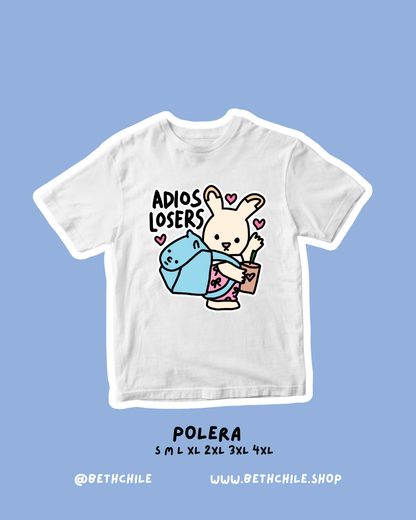 Adios losers 🐰conejo ternurín 🩵 polera blanca