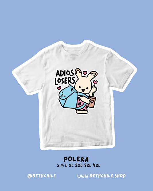 Adios losers 🐰conejo ternurín 🩵 polera blanca