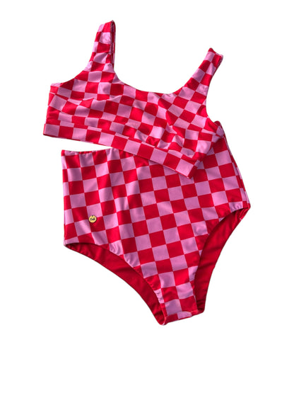 Calzón tiro alto regular bikini chess rojo/rosado reversible rojo