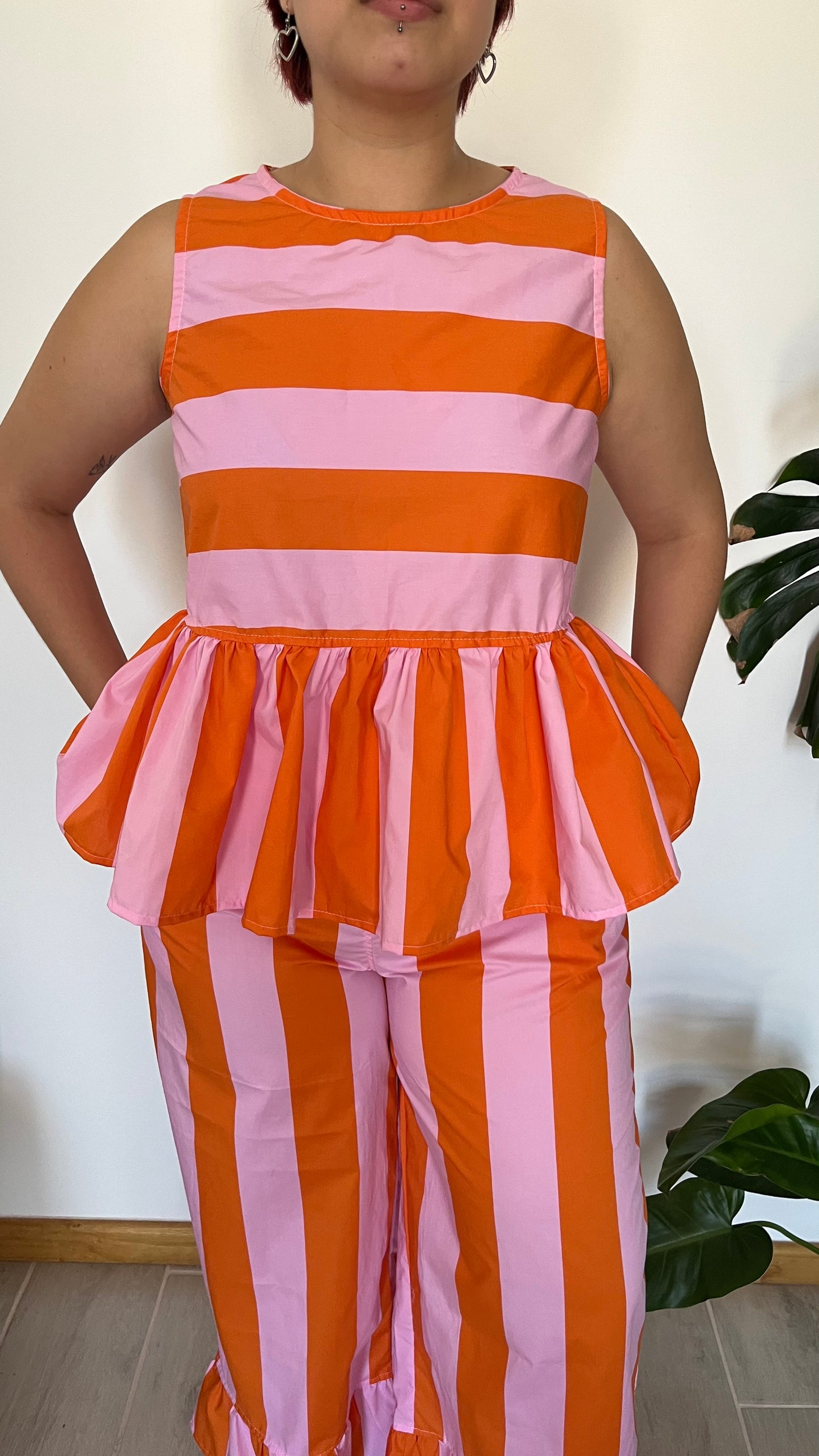 Blusa Milly líneas mix Naranjo y rosa