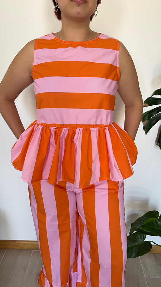 Blusa Milly líneas mix Naranjo y rosa