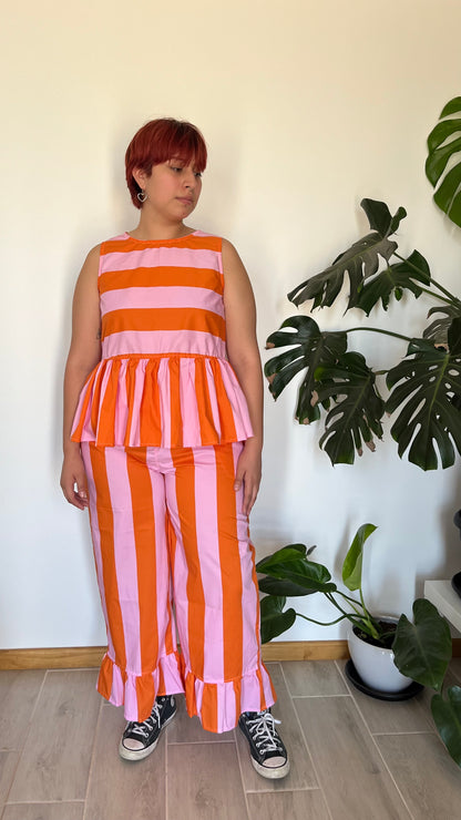 Culotte Lillie líneas naranja y rosa (vuelito largo)