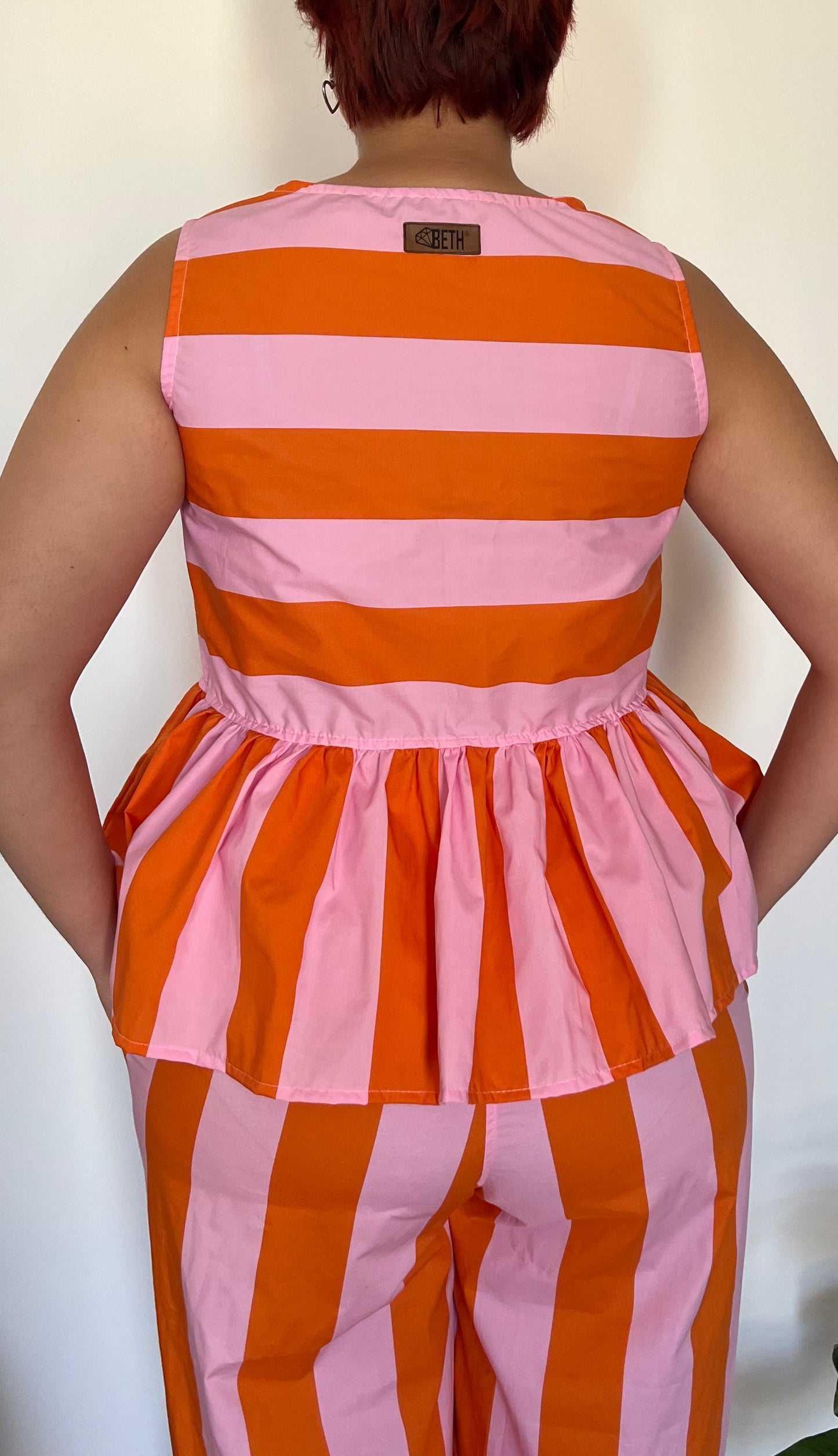 Blusa Milly líneas mix Naranjo y rosa