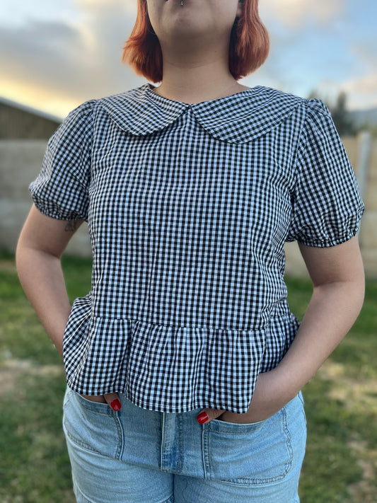 Blusa Nina manga corta Vichy negro