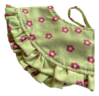 Cuellito desmontable adulto rayas verde y flores fucsia