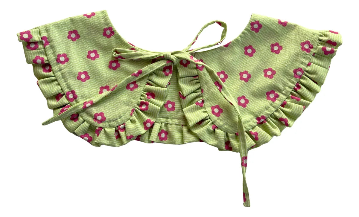 Cuellito desmontable adulto rayas verde y flores fucsia