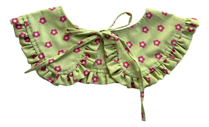 Cuellito desmontable adulto rayas verde y flores fucsia