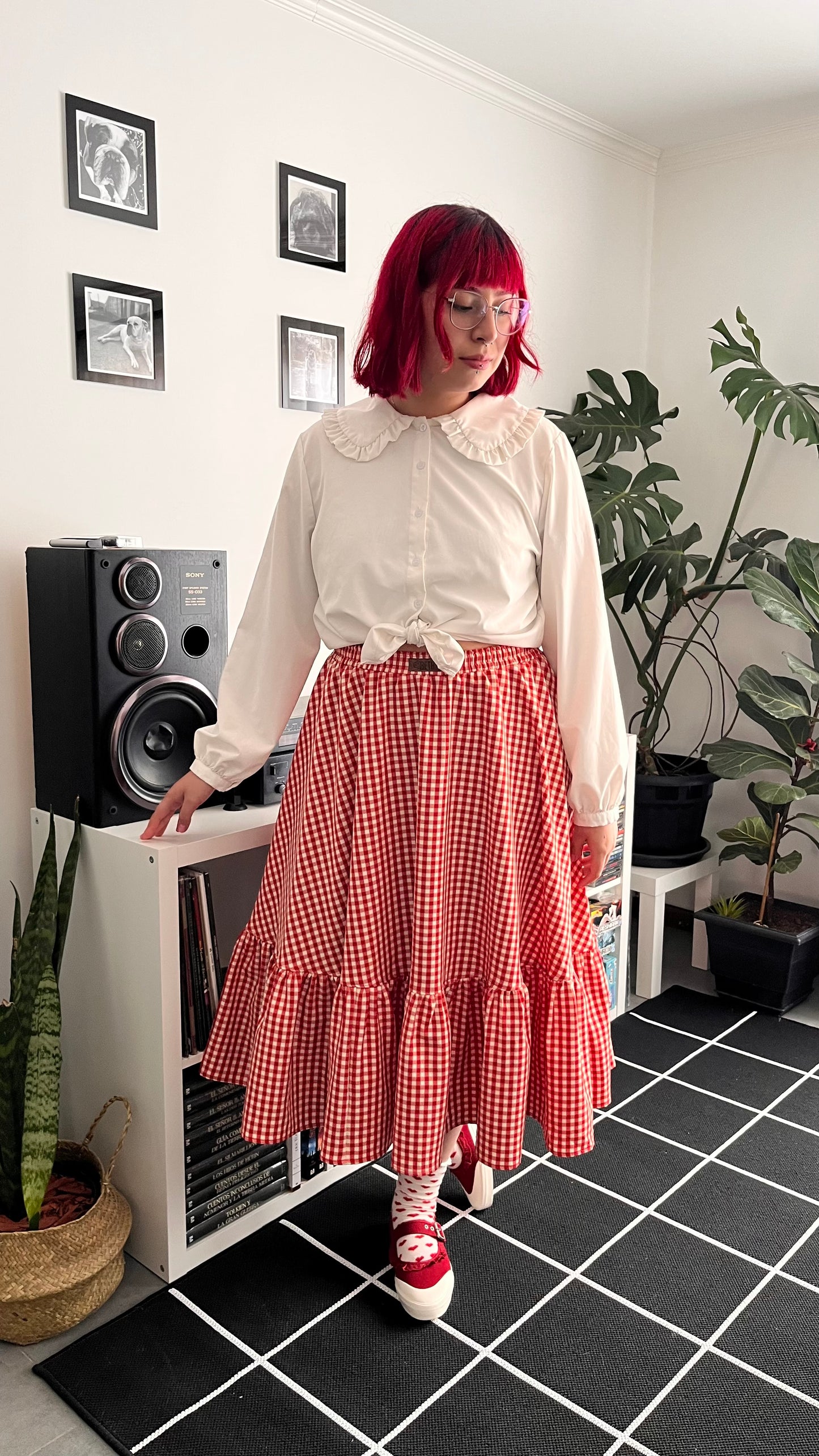 Falda Maya Midi Vichy rojo