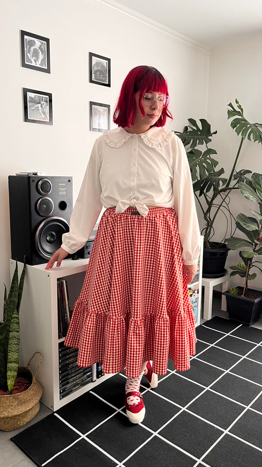 Falda Maya Midi Vichy rojo