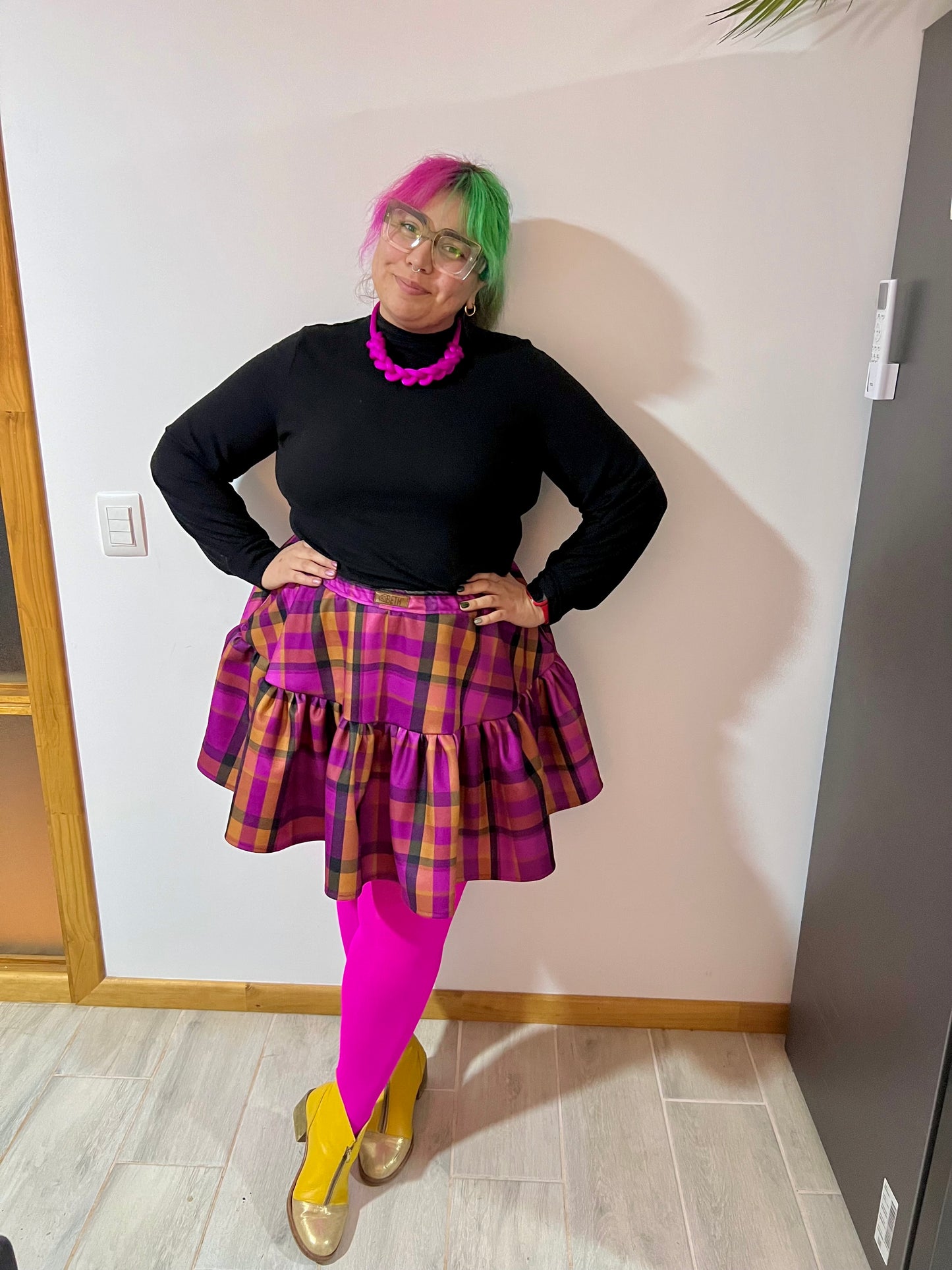 Mini Falda Maya tartán magenta