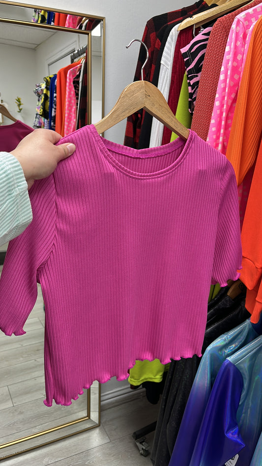 Polera crop rib donna fucsia