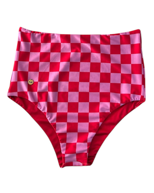 Calzón tiro alto regular bikini chess rojo/rosado reversible rojo