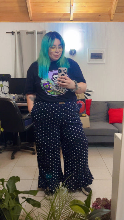 Culotte Lillie vuelito largo lino azul marino lunares